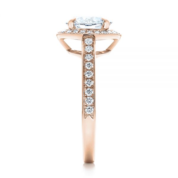 18k Rose Gold 18k Rose Gold Custom Diamond Halo Engagement Ring - Side View -  101726