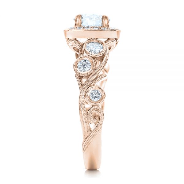 18k Rose Gold 18k Rose Gold Custom Diamond Halo Engagement Ring - Side View - 102021