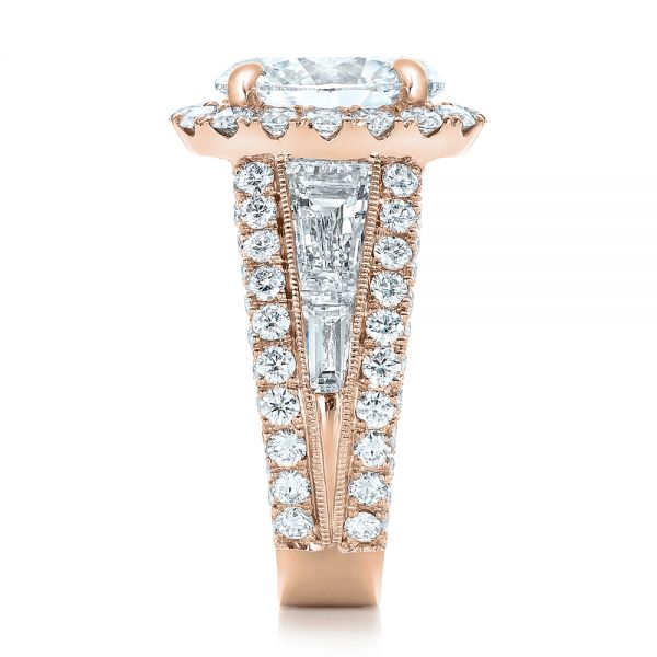 18k Rose Gold 18k Rose Gold Custom Diamond Halo Engagement Ring - Side View -  102156