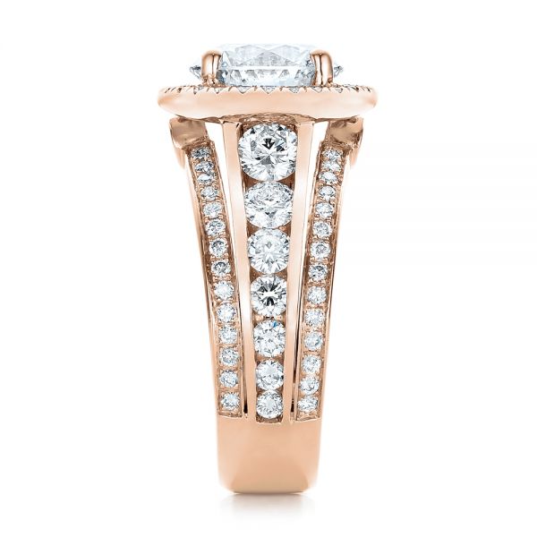 14k Rose Gold 14k Rose Gold Custom Diamond Halo Engagement Ring - Side View -  102158