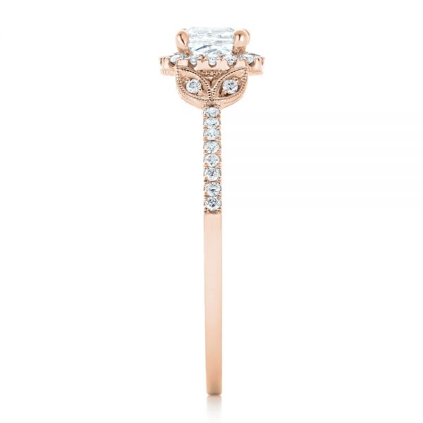 18k Rose Gold 18k Rose Gold Custom Diamond Halo Engagement Ring - Side View -  102420