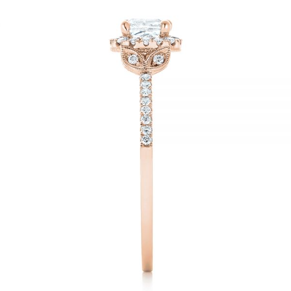 18k Rose Gold 18k Rose Gold Custom Diamond Halo Engagement Ring - Side View -  102420