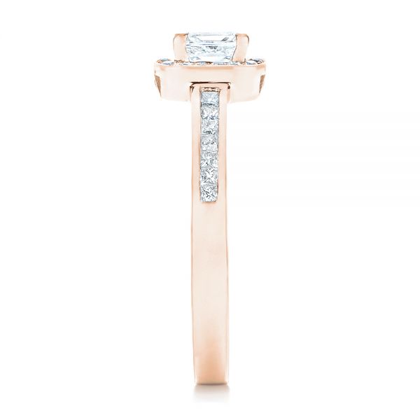 18k Rose Gold 18k Rose Gold Custom Diamond Halo Engagement Ring - Side View -  102437
