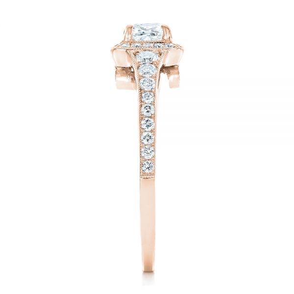 18k Rose Gold 18k Rose Gold Custom Diamond Halo Engagement Ring - Side View -  102597
