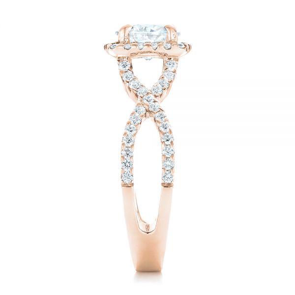 18k Rose Gold 18k Rose Gold Custom Diamond Halo Engagement Ring - Side View - 102748