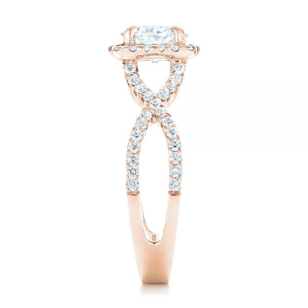 18k Rose Gold 18k Rose Gold Custom Diamond Halo Engagement Ring - Side View -  102748