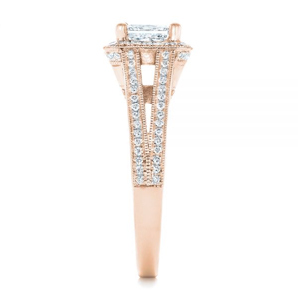 18k Rose Gold 18k Rose Gold Custom Diamond Halo Engagement Ring - Side View - 102809