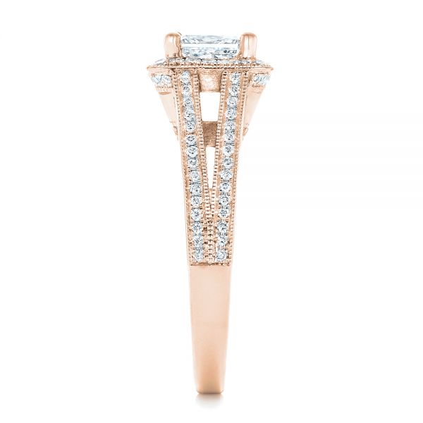 14k Rose Gold 14k Rose Gold Custom Diamond Halo Engagement Ring - Side View -  102809