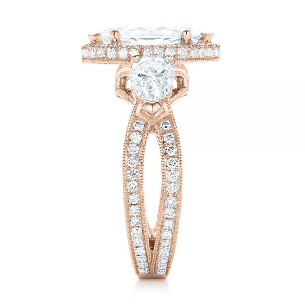 14k Rose Gold 14k Rose Gold Custom Diamond Halo Engagement Ring - Side View -  102873