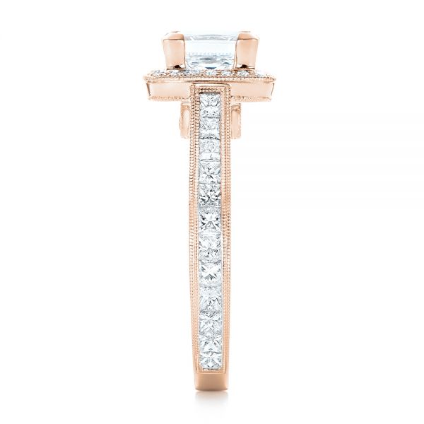 18k Rose Gold 18k Rose Gold Custom Diamond Halo Engagement Ring - Side View -  102882