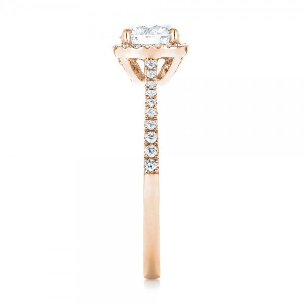 18k Rose Gold 18k Rose Gold Custom Diamond Halo Engagement Ring - Side View -  103037