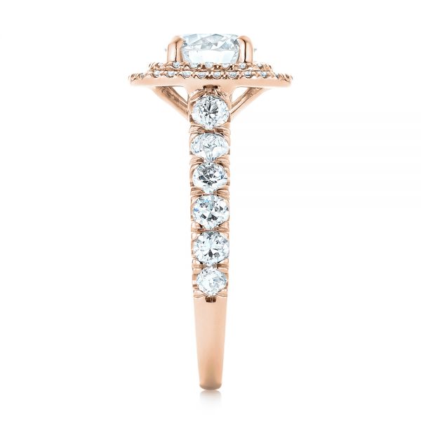 18k Rose Gold 18k Rose Gold Custom Diamond Halo Engagement Ring - Side View -  103139