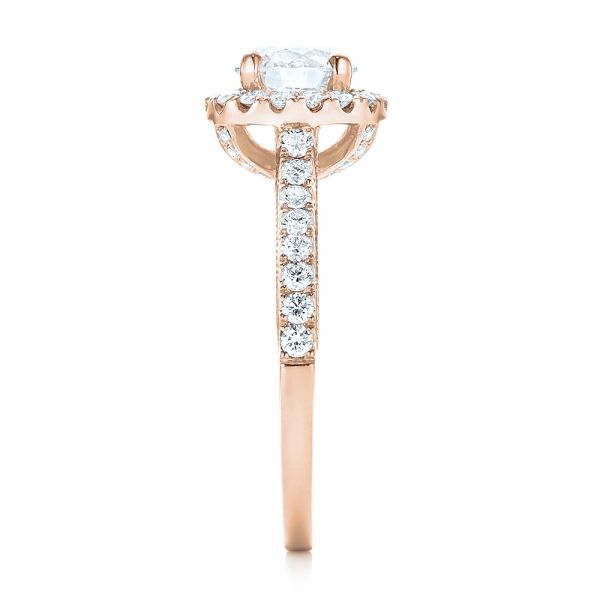 18k Rose Gold 18k Rose Gold Custom Diamond Halo Engagement Ring - Side View -  103268