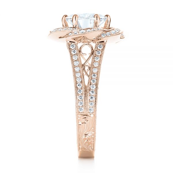 18k Rose Gold 18k Rose Gold Custom Diamond Halo Engagement Ring - Side View -  103325