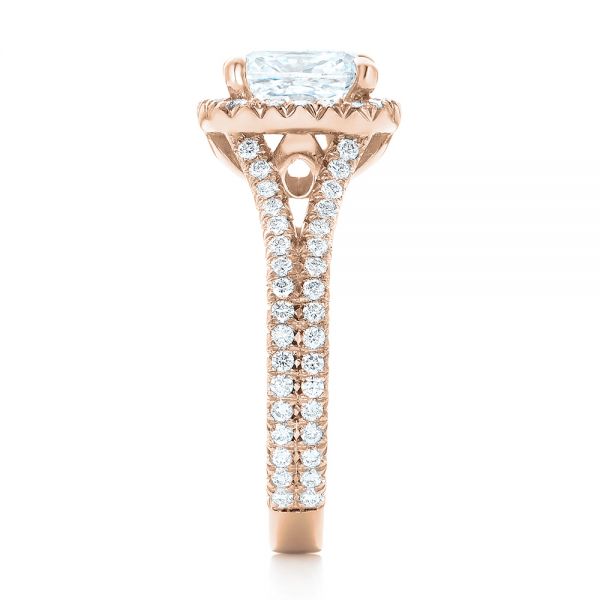 18k Rose Gold 18k Rose Gold Custom Diamond Halo Engagement Ring - Side View - 103353