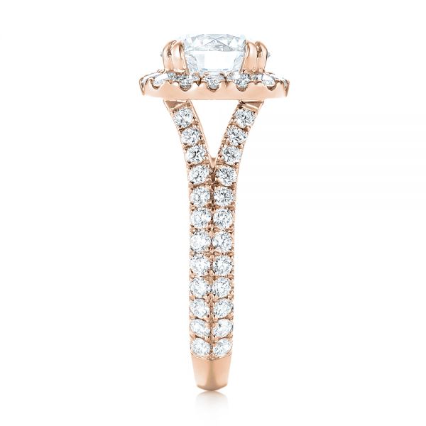 18k Rose Gold 18k Rose Gold Custom Diamond Halo Engagement Ring - Side View -  103357
