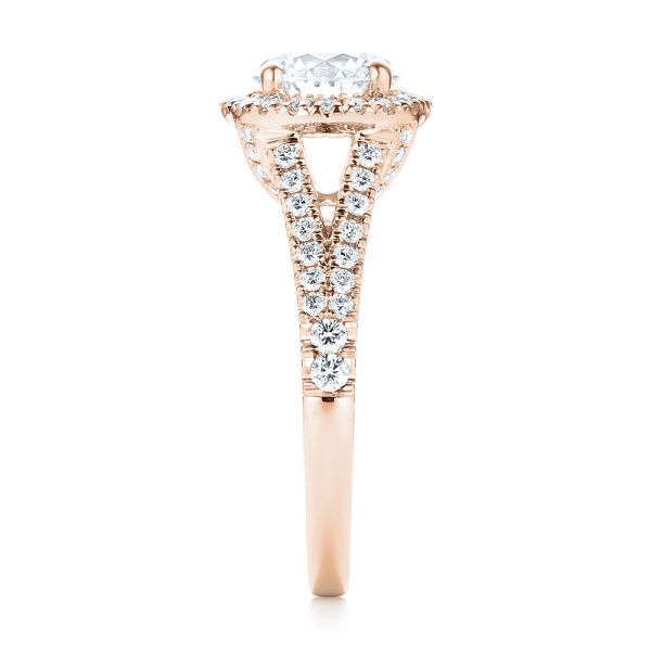 18k Rose Gold 18k Rose Gold Custom Diamond Halo Engagement Ring - Side View -  103427