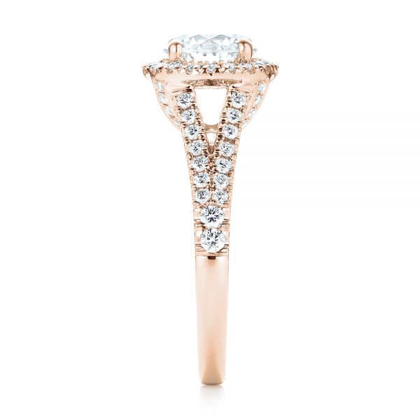 18k Rose Gold 18k Rose Gold Custom Diamond Halo Engagement Ring - Side View - 103427