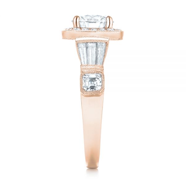 18k Rose Gold 18k Rose Gold Custom Diamond Halo Engagement Ring - Side View -  103436