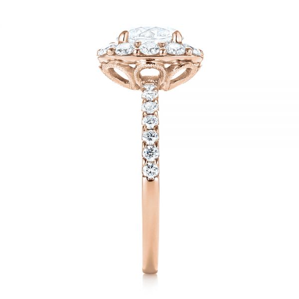 18k Rose Gold 18k Rose Gold Custom Diamond Halo Engagement Ring - Side View -  103588