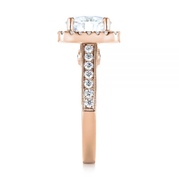 18k Rose Gold 18k Rose Gold Custom Diamond Halo Engagement Ring - Side View -  103595