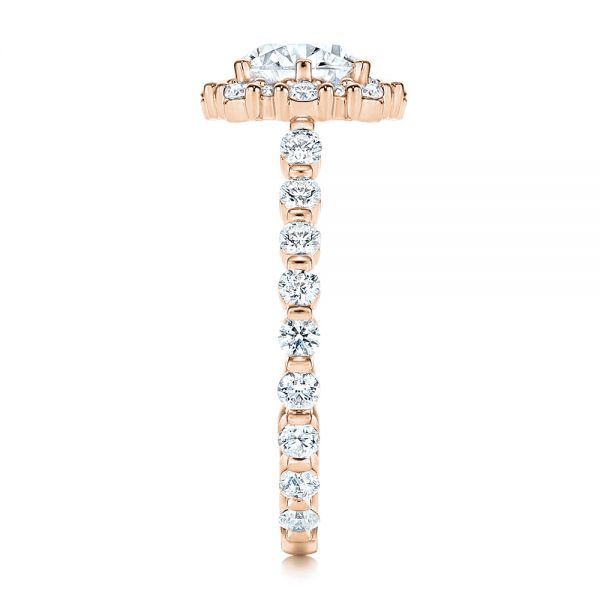 18k Rose Gold 18k Rose Gold Custom Diamond Halo Engagement Ring - Side View -  106108