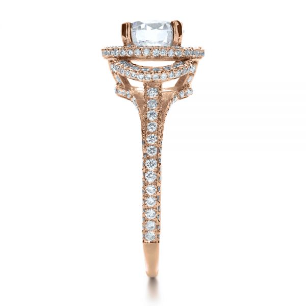 18k Rose Gold 18k Rose Gold Custom Diamond Halo Engagement Ring - Side View -  1128