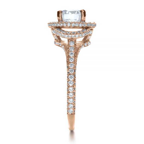 14k Rose Gold 14k Rose Gold Custom Diamond Halo Engagement Ring - Side View - 1128