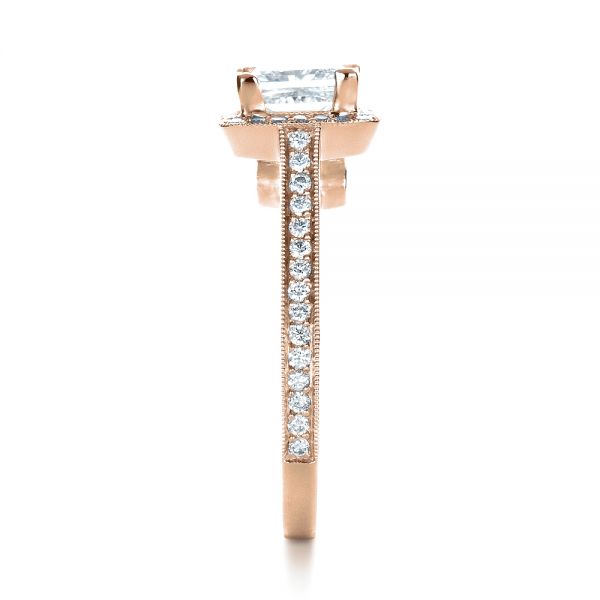18k Rose Gold 18k Rose Gold Custom Diamond Halo Engagement Ring - Side View -  1435