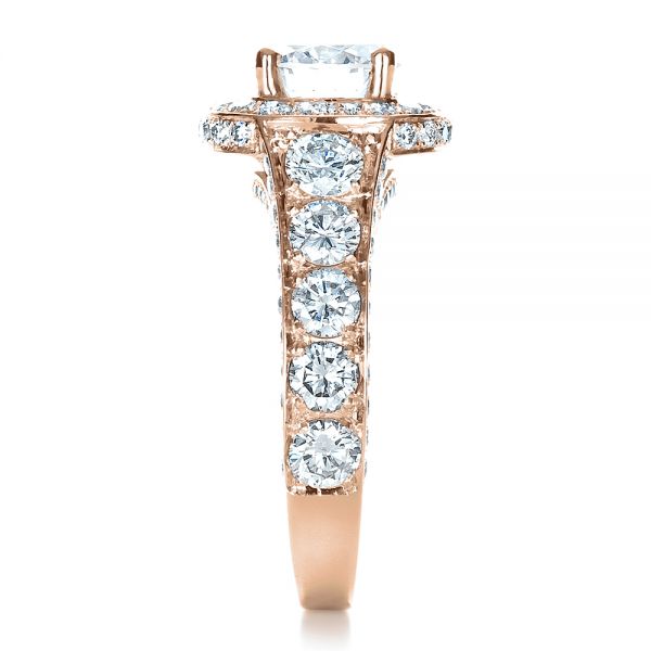 18k Rose Gold 18k Rose Gold Custom Diamond Halo Engagement Ring - Side View -  1436