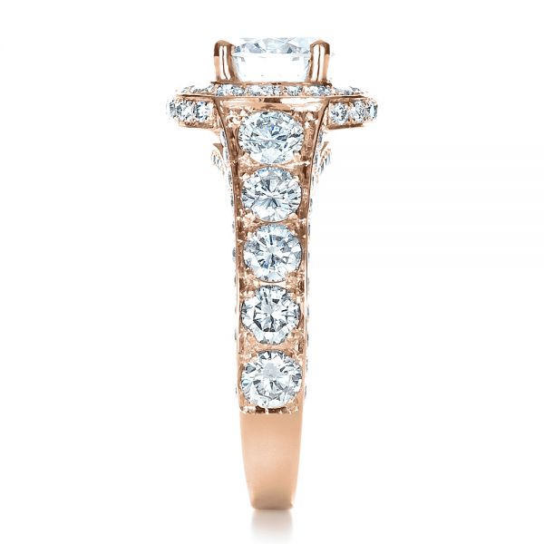 14k Rose Gold 14k Rose Gold Custom Diamond Halo Engagement Ring - Side View - 1436
