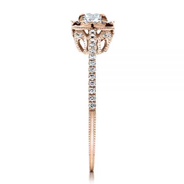 14k Rose Gold 14k Rose Gold Custom Diamond Halo Engagement Ring - Side View -  1448