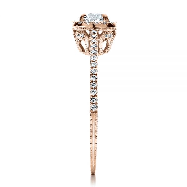 14k Rose Gold 14k Rose Gold Custom Diamond Halo Engagement Ring - Side View - 1448