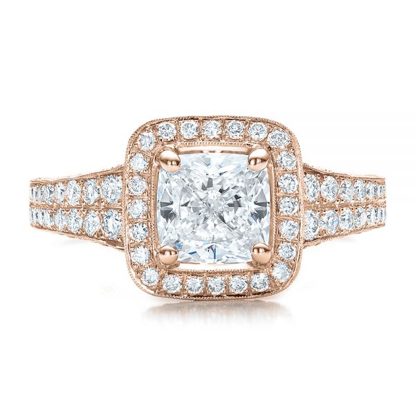 18k Rose Gold 18k Rose Gold Custom Diamond Halo Engagement Ring - Top View -  100098