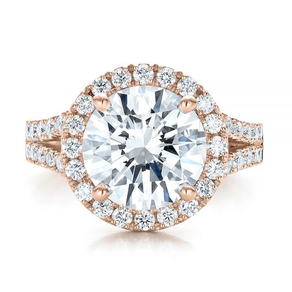 14k Rose Gold 14k Rose Gold Custom Diamond Halo Engagement Ring - Top View -  100484