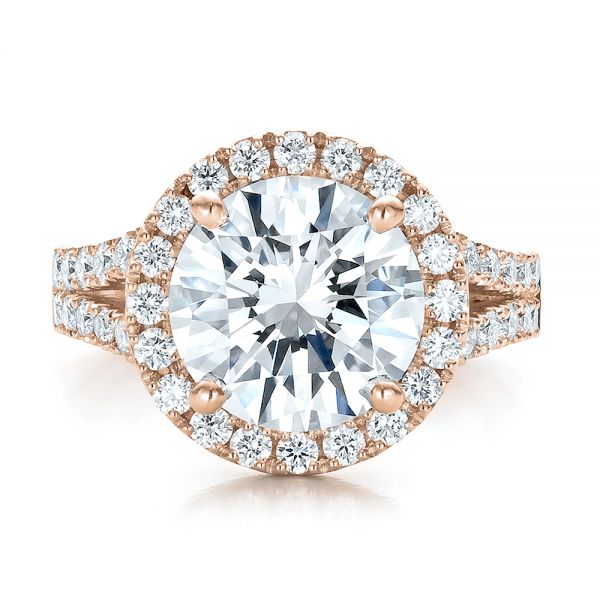 14k Rose Gold 14k Rose Gold Custom Diamond Halo Engagement Ring - Top View - 100484