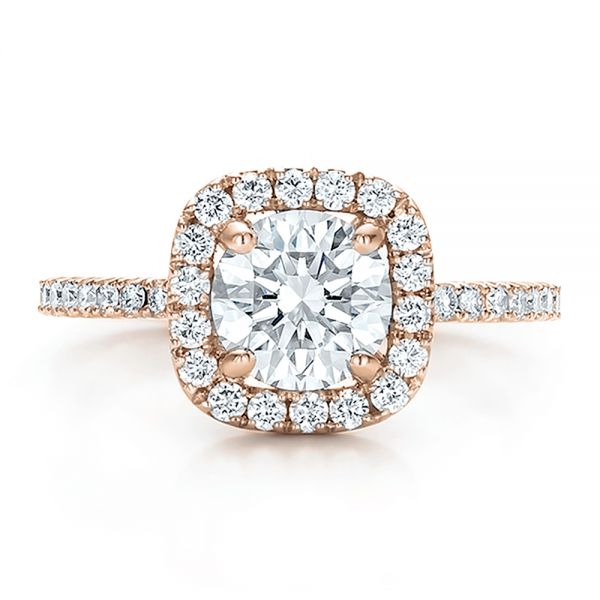 14k Rose Gold 14k Rose Gold Custom Diamond Halo Engagement Ring - Top View -  100629