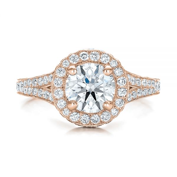 14k Rose Gold 14k Rose Gold Custom Diamond Halo Engagement Ring - Top View -  100644