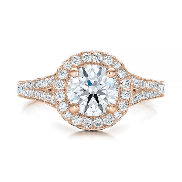18k Rose Gold 18k Rose Gold Custom Diamond Halo Engagement Ring - Top View -  100644
