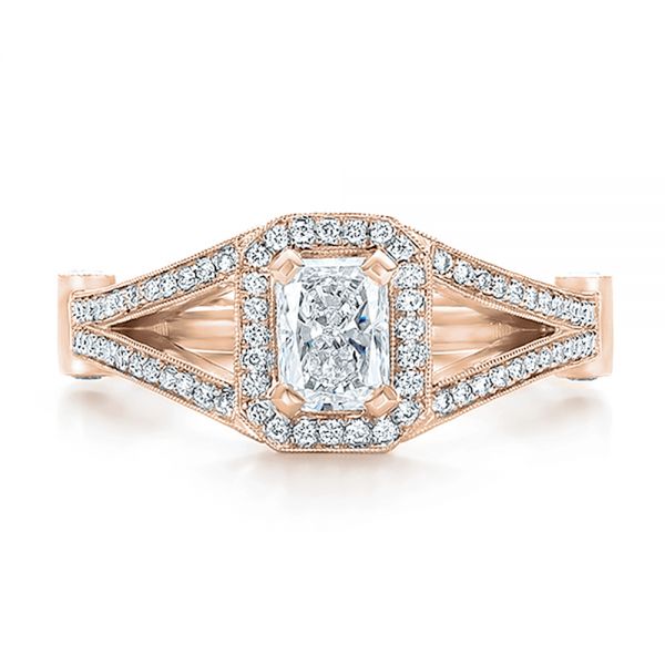 14k Rose Gold 14k Rose Gold Custom Diamond Halo Engagement Ring - Top View -  100651
