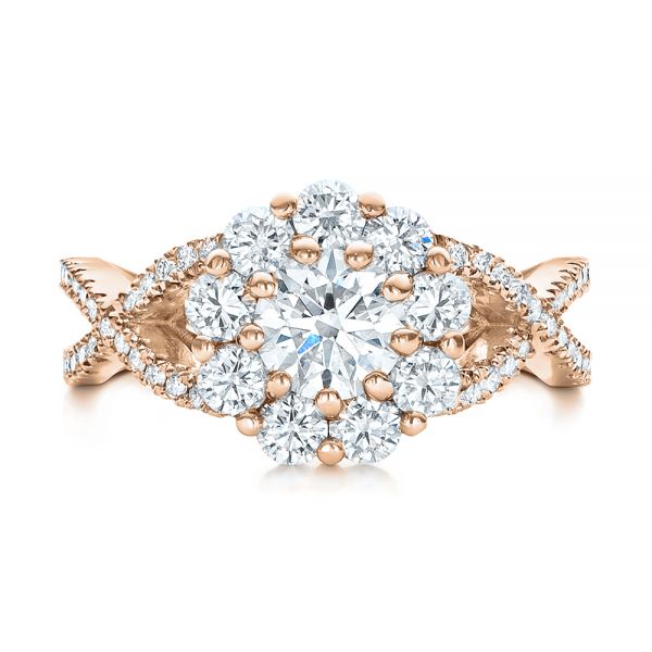 18k Rose Gold 18k Rose Gold Custom Diamond Halo Engagement Ring - Top View -  100874