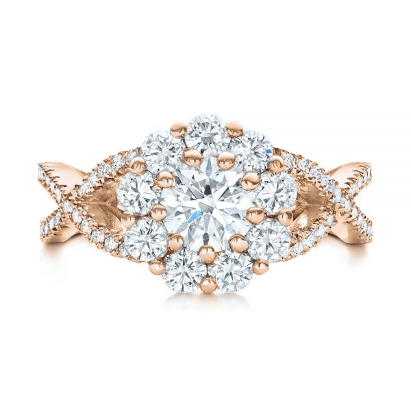 14k Rose Gold 14k Rose Gold Custom Diamond Halo Engagement Ring - Top View - 100874