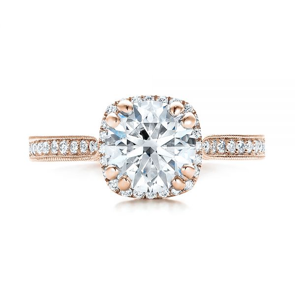 14k Rose Gold 14k Rose Gold Custom Diamond Halo Engagement Ring - Top View -  101183