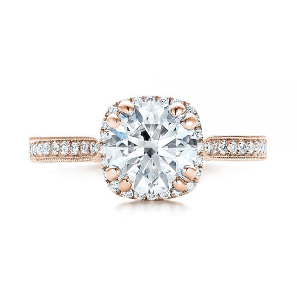 14k Rose Gold 14k Rose Gold Custom Diamond Halo Engagement Ring - Top View - 101183