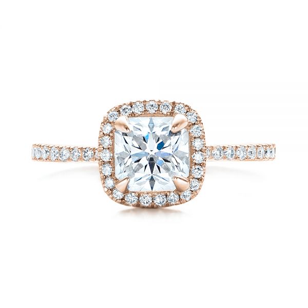 18k Rose Gold 18k Rose Gold Custom Diamond Halo Engagement Ring - Top View -  101224