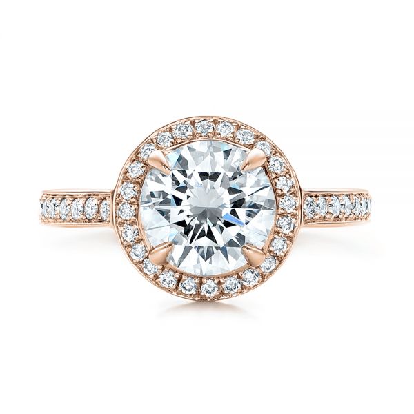 14k Rose Gold 14k Rose Gold Custom Diamond Halo Engagement Ring - Top View -  101726