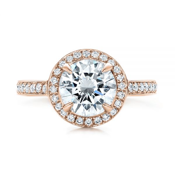 14k Rose Gold 14k Rose Gold Custom Diamond Halo Engagement Ring - Top View - 101726