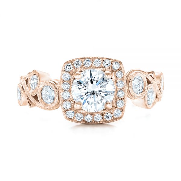 14k Rose Gold 14k Rose Gold Custom Diamond Halo Engagement Ring - Top View -  102021