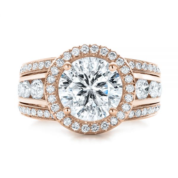 14k Rose Gold 14k Rose Gold Custom Diamond Halo Engagement Ring - Top View -  102158