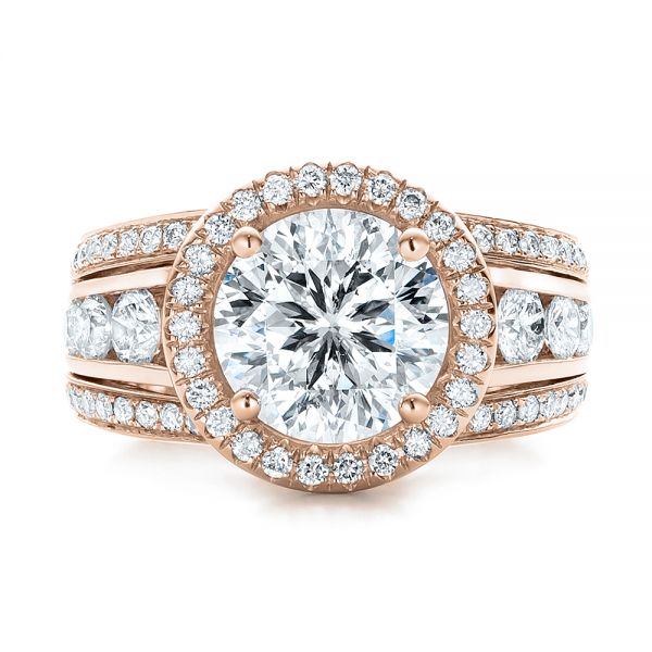14k Rose Gold 14k Rose Gold Custom Diamond Halo Engagement Ring - Top View - 102158